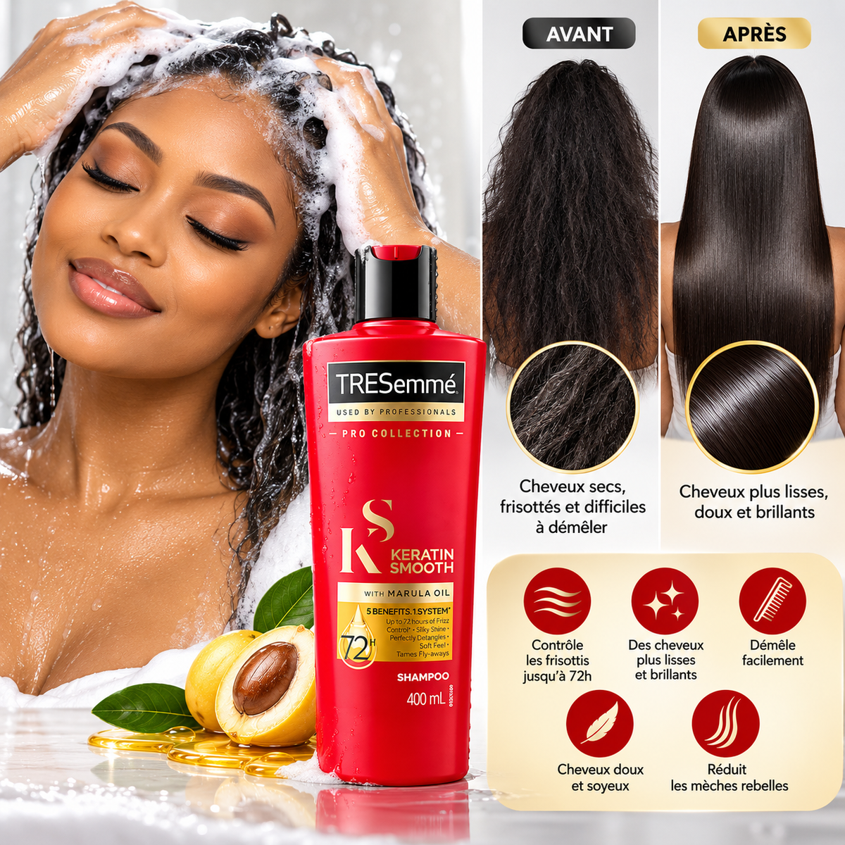 TRESemmé Keratin Smooth – Shampooing Lissant Anti-Frisottis 400 ml