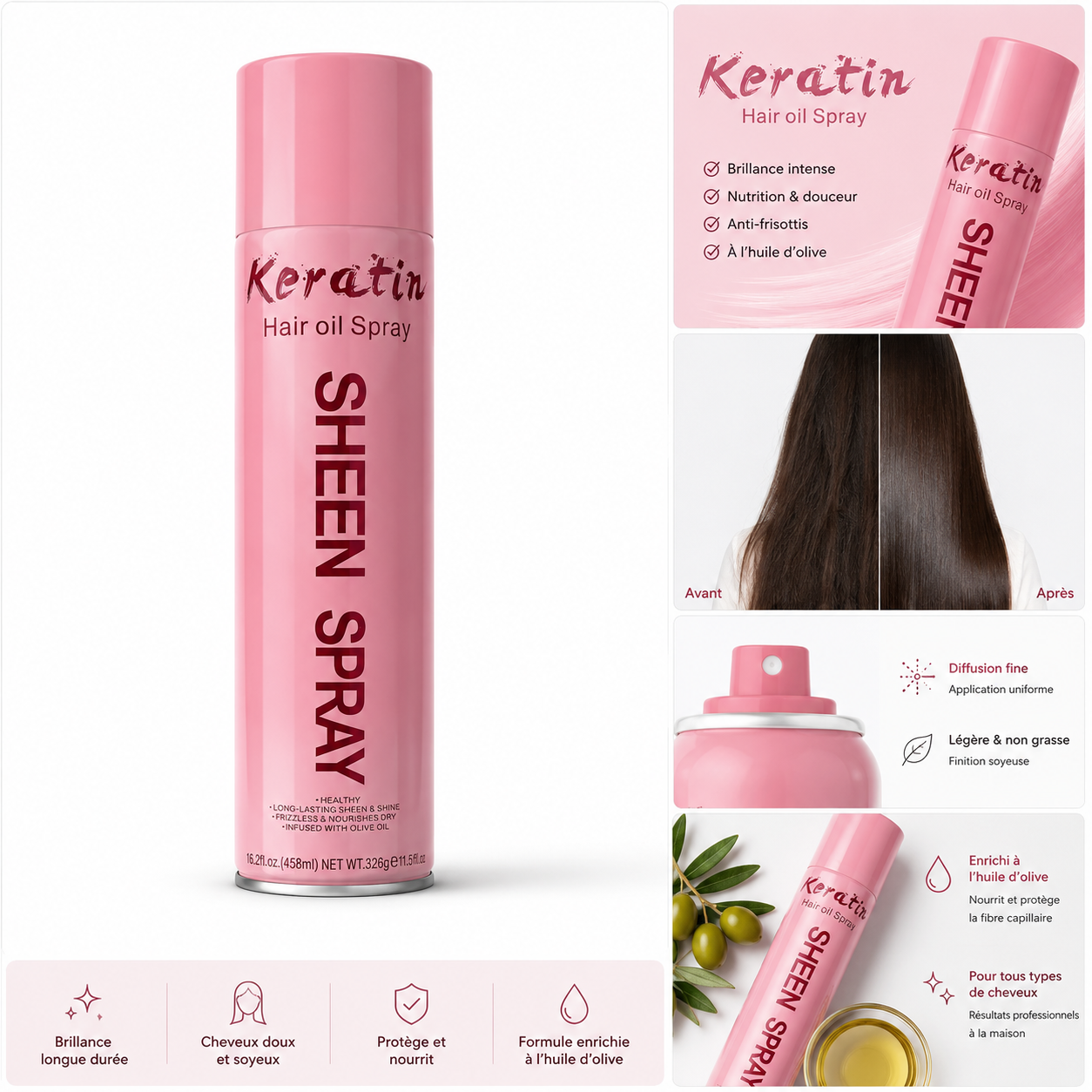 Spray Brillance à la Kératine – Hair Oil Sheen Spray 458 ml
