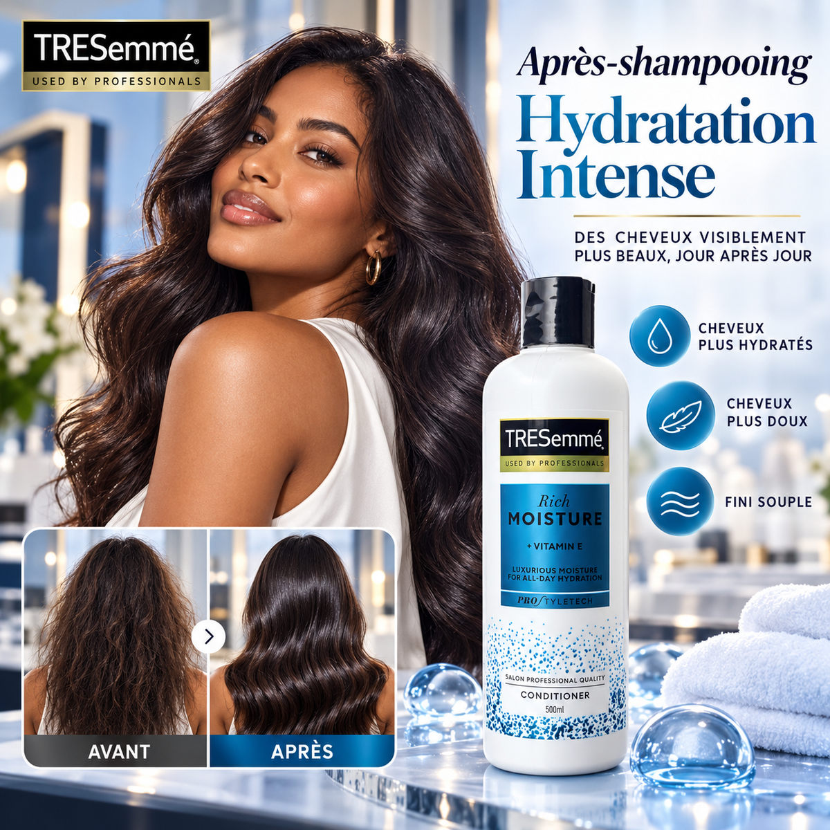 TRESemmé Rich Moisture + Vitamine E – Après-Shampooing Hydratation Intense 500 ml