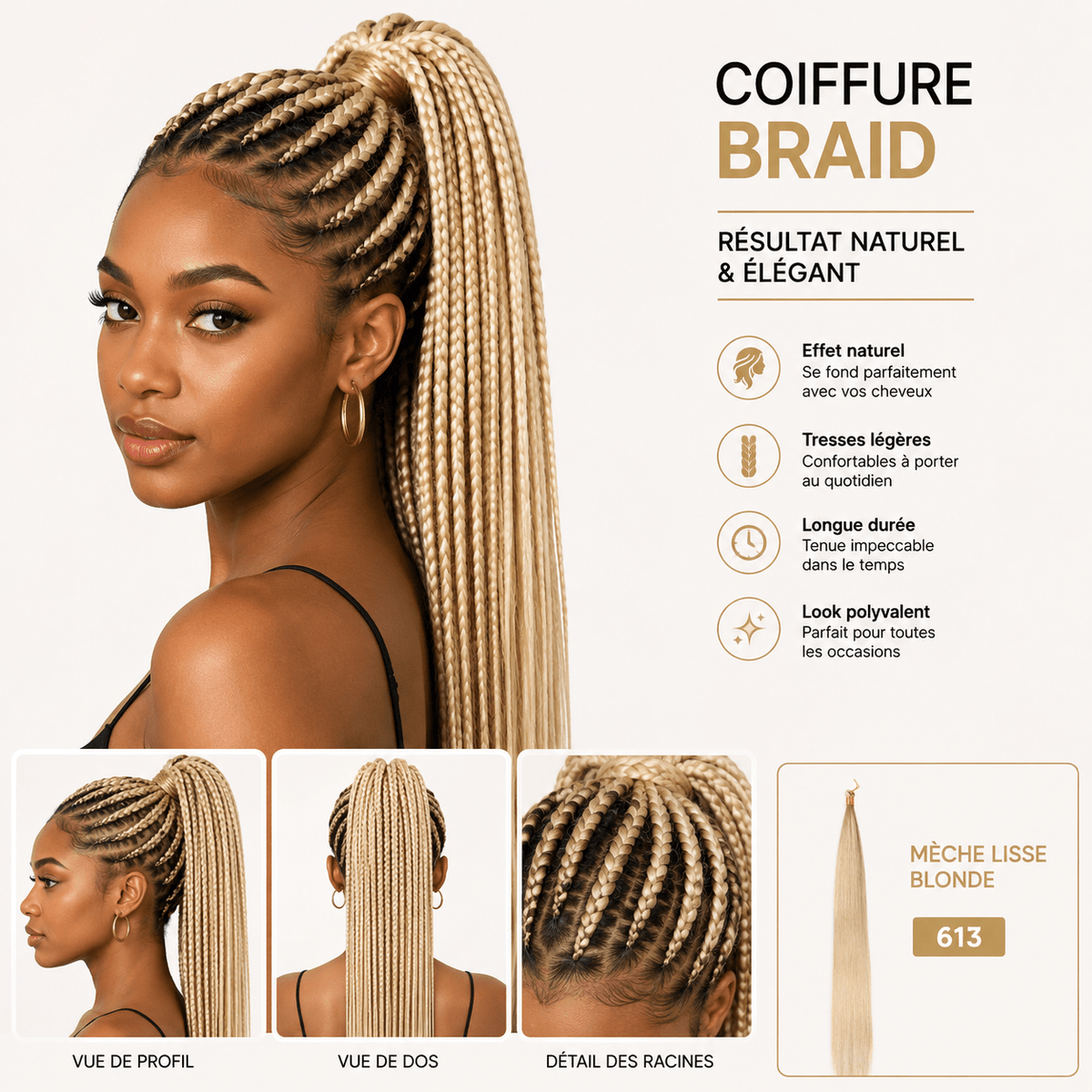 Mèche Lisse Blonde 613 – Extensions pour Braids & Tresses, Effet Naturel Premium - TENDANCES STYLES