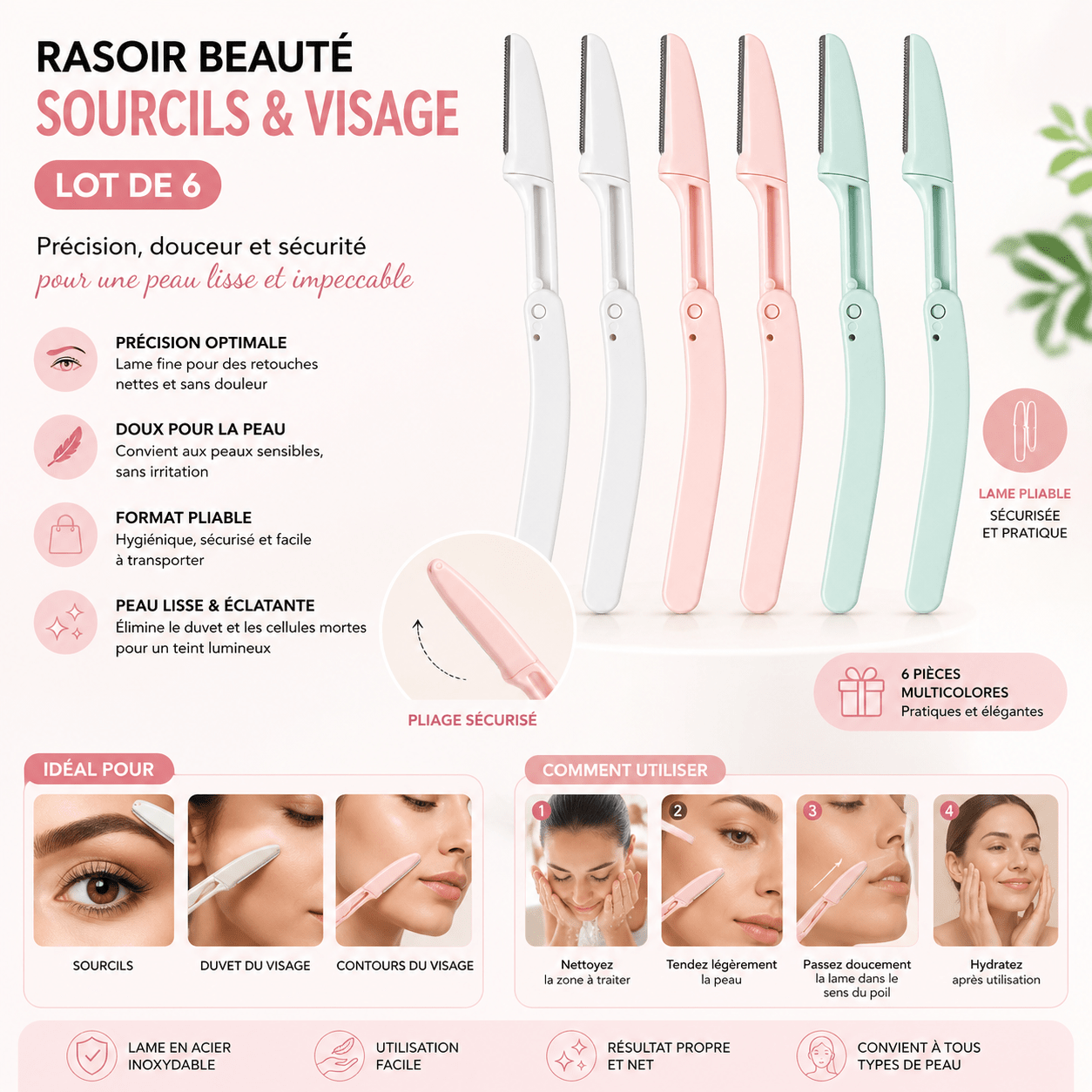 Rasoir Beauté Sourcils & Visage – Lot de 6 - TENDANCES STYLES
