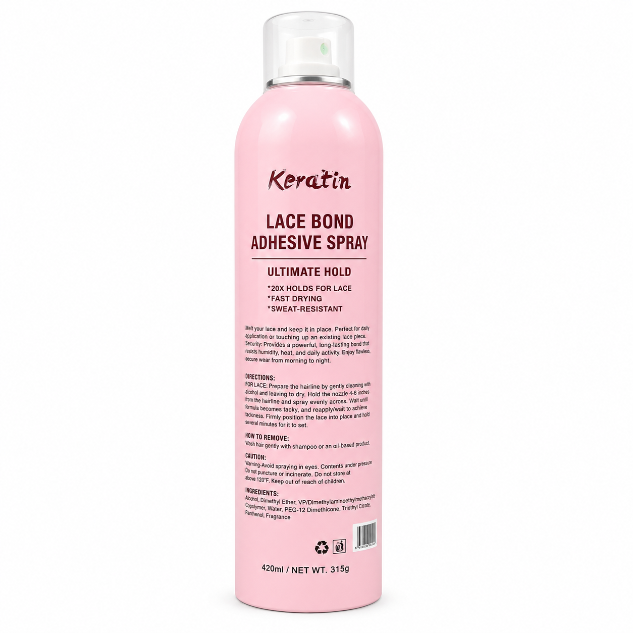 KERATIN Spray Adhésif Lace Bond à la Kératine 420 ml – Fixation Extrême, Séchage Rapide & Résistant à la Transpiration