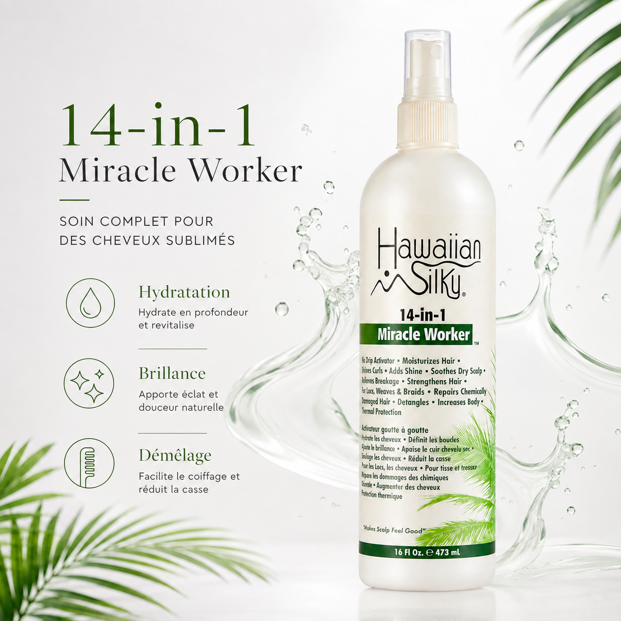 Hawaiian Silky 14-in-1 Miracle Worker – Soin Capillaire Hydratant & Démêlant 473 ml