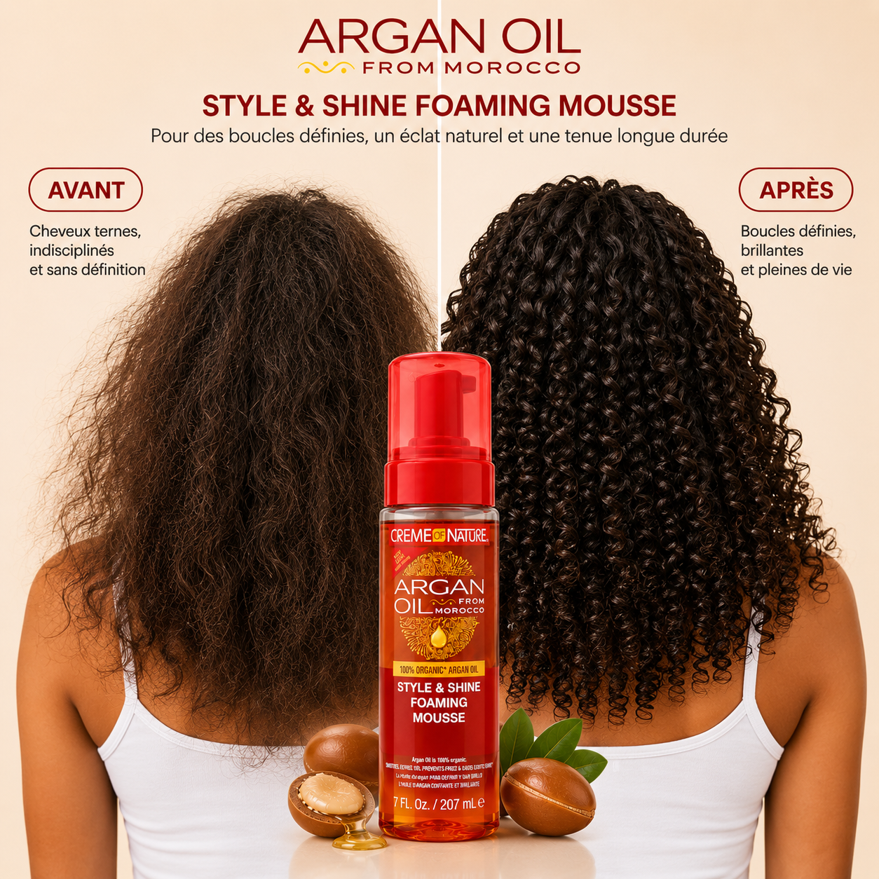 Creme of Nature Argan Oil Style & Shine – Mousse Coiffante Définition & Brillance 207 ml