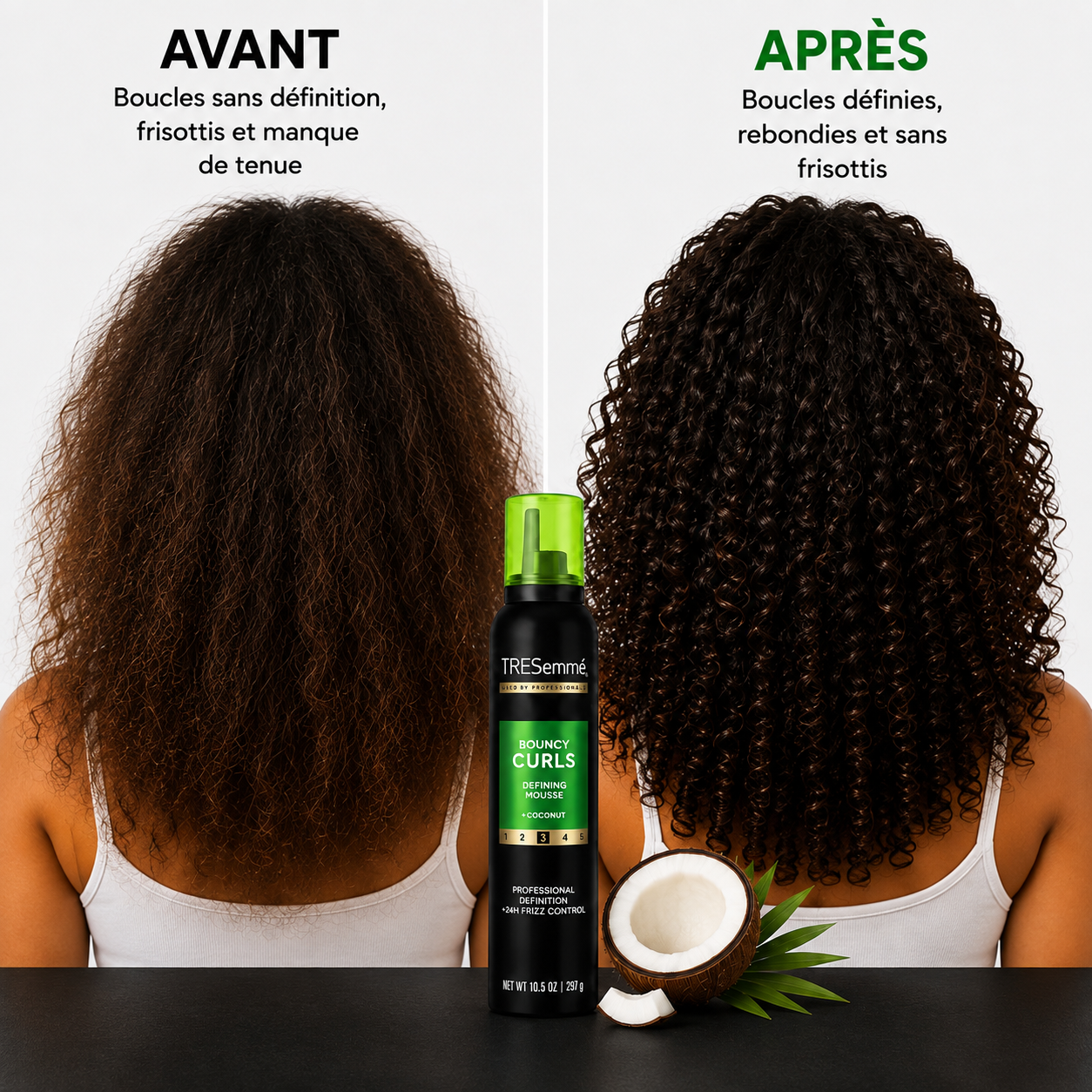TRESemmé Bouncy Curls Defining Mousse + Coconut – Mousse Définition Boucles & Anti-Frisottis 24H – 297 g
