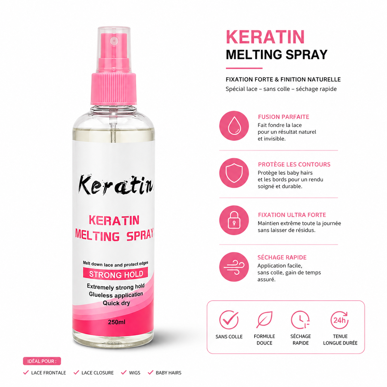 Keratin Melting Spray – Fixation Forte & Finition Invisible 250 ml