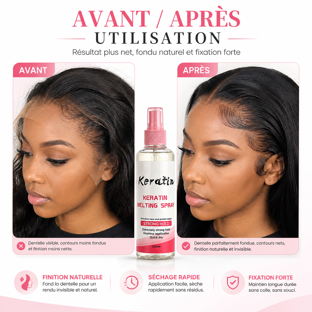 Keratin Melting Spray – Fixation Forte & Finition Invisible 250 ml