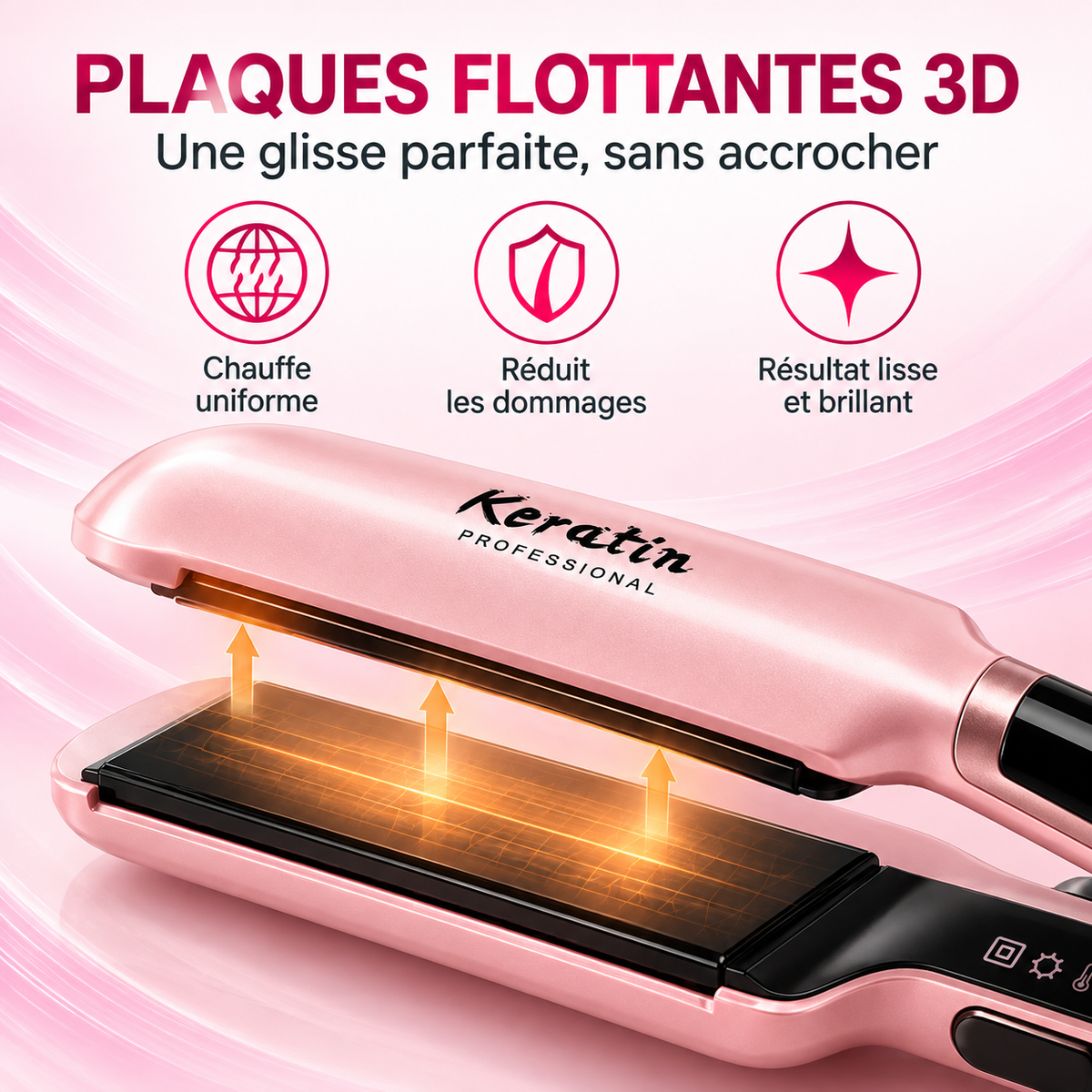 Keratin Lisseur Professionnel à Plaques Larges – Écran LCD, Température jusqu’à 500°F