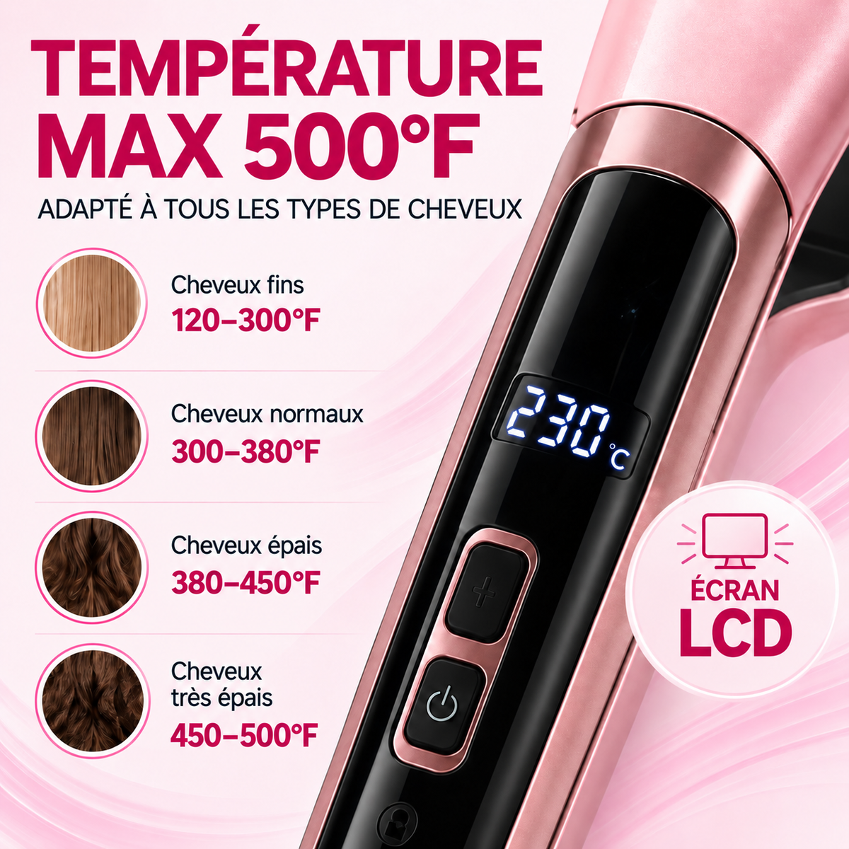 Keratin Lisseur Professionnel à Plaques Larges – Écran LCD, Température jusqu’à 500°F