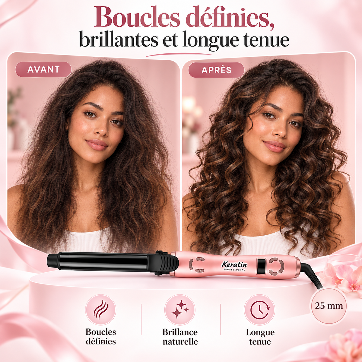 Keratin Fer à Boucler Professionnel 25 mm – Écran LCD, jusqu’à 500°F