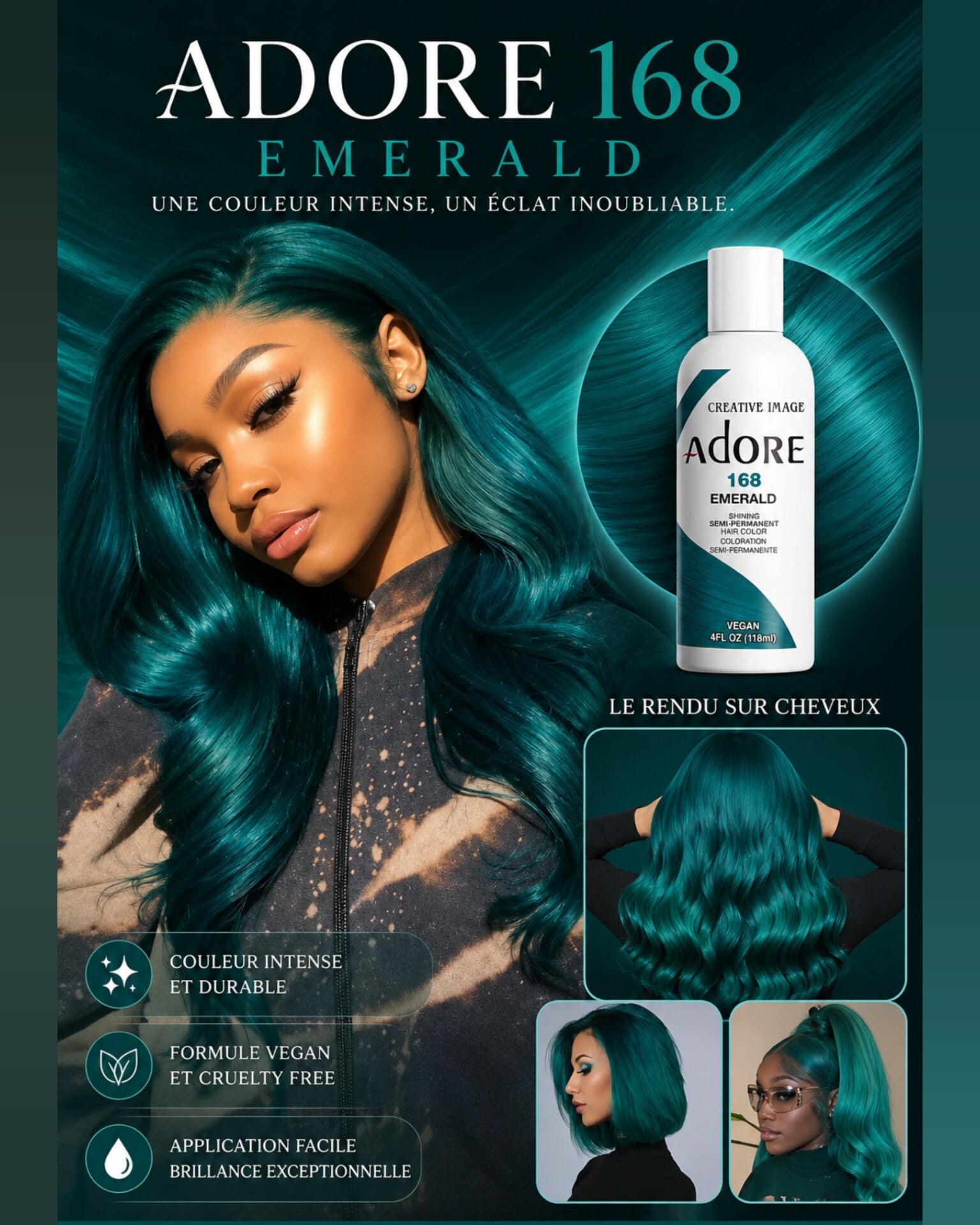 Adore Coloration capillaire semi permanente - 168 Emerald - TENDANCES STYLES