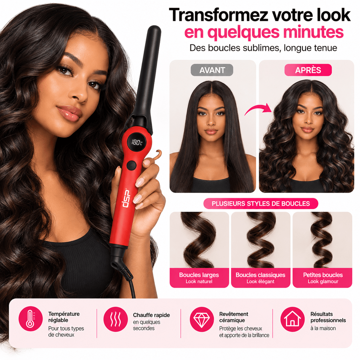 Boucleur Professionnel DSP 22 mm – Fer à Boucler avec Écran Digital - TENDANCES STYLES
