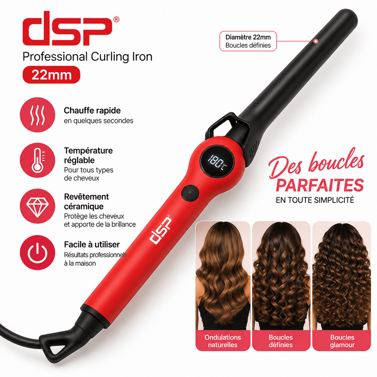 Boucleur Professionnel DSP 22 mm – Fer à Boucler avec Écran Digital - TENDANCES STYLES