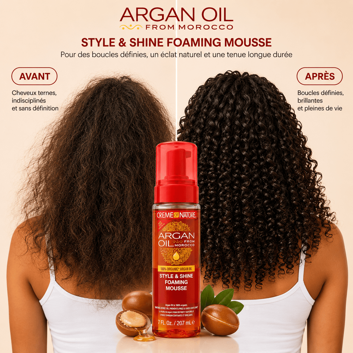Creme of Nature Argan Oil Style & Shine – Mousse Coiffante Définition & Brillance 207 ml - TENDANCES STYLES