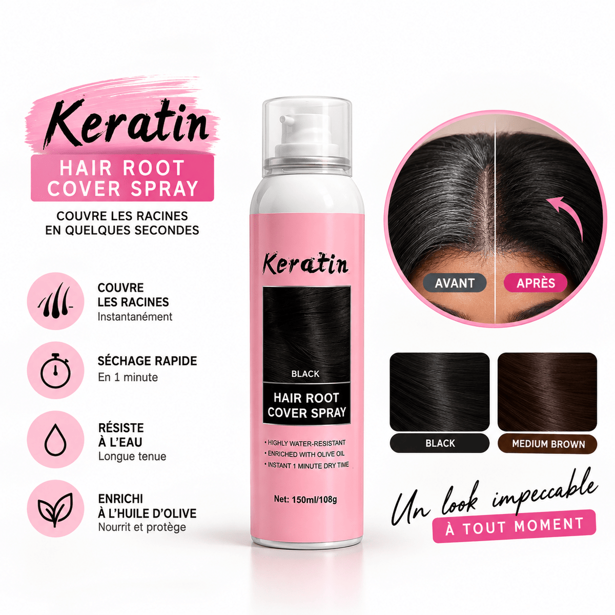 Keratin Hair Root Cover Spray – Spray Retouche Racines & Perruques 150 ml - TENDANCES STYLES
