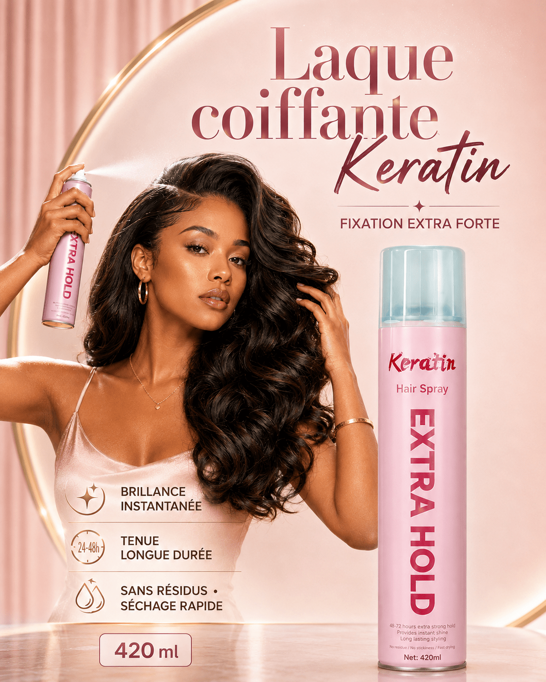 KERATIN laque pour cheveux à la kératine tenue extra forte 420 ml - TENDANCES STYLES