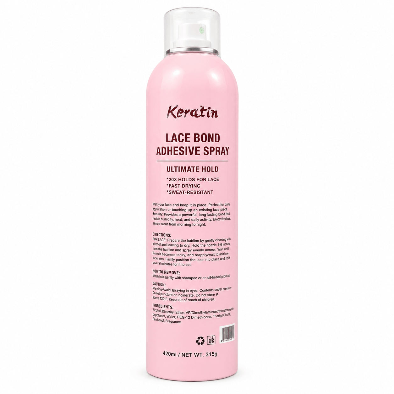 KERATIN Spray Adhésif Lace Bond à la Kératine 420 ml – Fixation Extrême, Séchage Rapide & Résistant à la Transpiration - TENDANCES STYLES