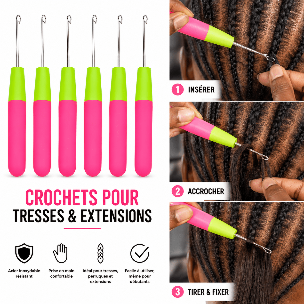 Lot de 6 Crochets pour Pose de Perruques, Tresses et Extensions - TENDANCES STYLES