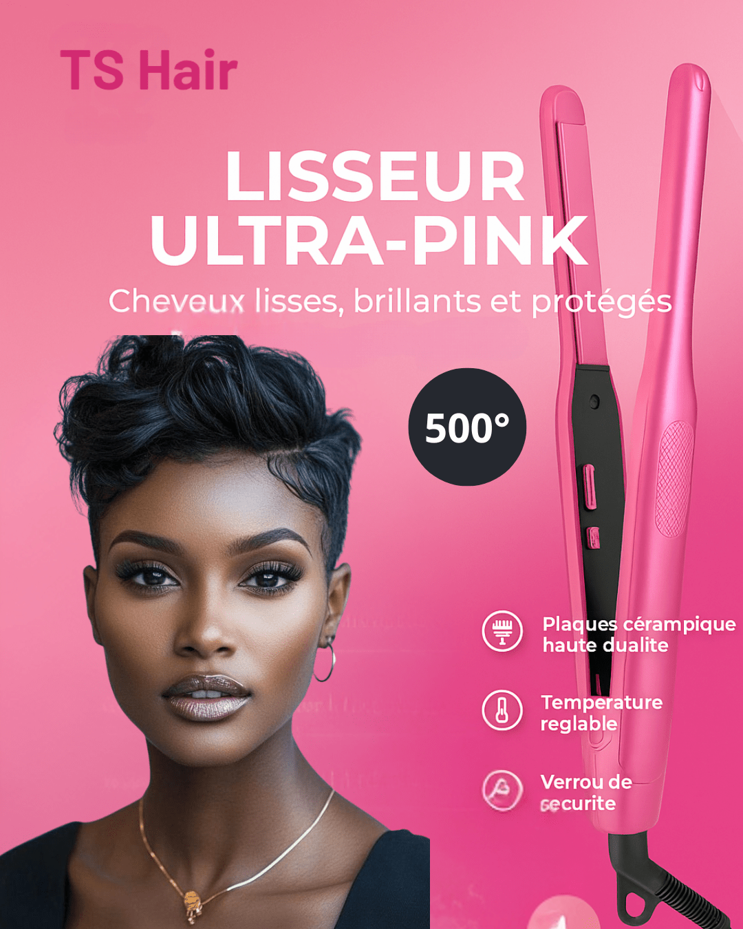 Mini Lisseur professionnel Cheveux Court, Fer à Lisser chaleur max 500° - TENDANCES STYLES