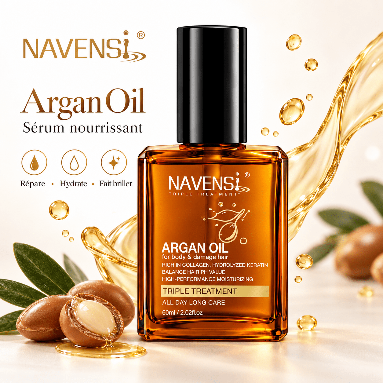 NAVENSI – Sérum capillaire à l’huile d’argan – 60 ml - TENDANCES STYLES