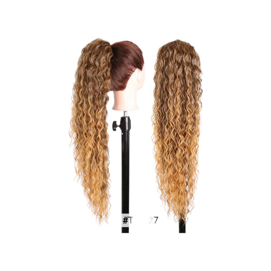 Postiche queue de cheval, chignon deep wave en fibre synthétique 28 pouces N°1B/27 - TENDANCES STYLES