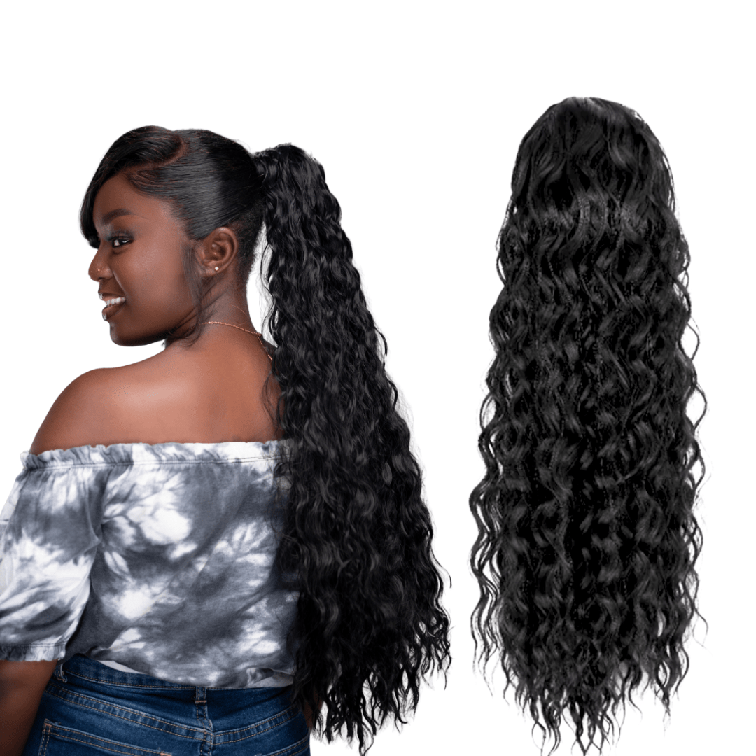 Postiche water wave 22 pouces N°1B en fibre synthétique - TENDANCES STYLES
