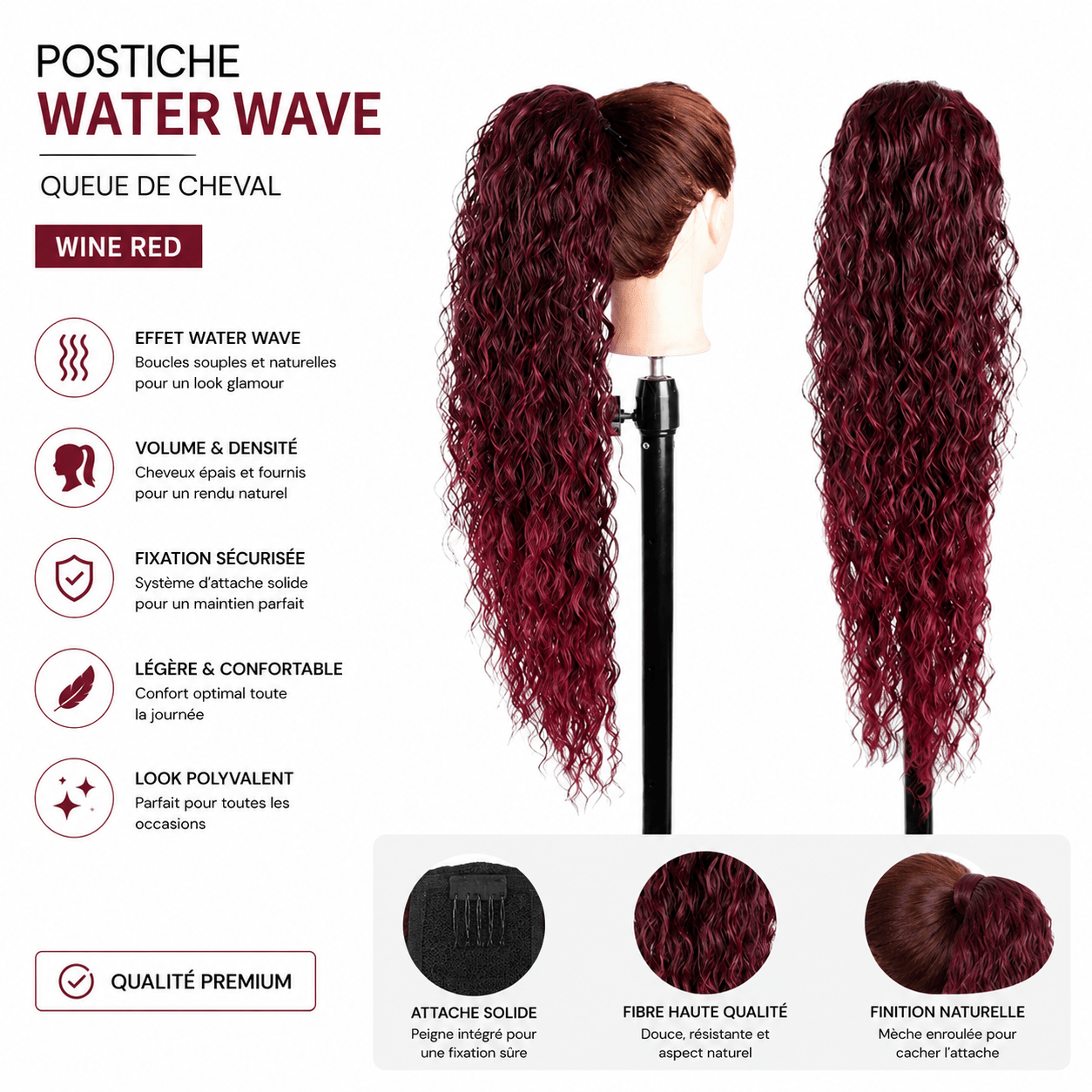 Postiche Water Wave 28’’ – Fibre synthétique premium 1B/Bug - TENDANCES STYLES