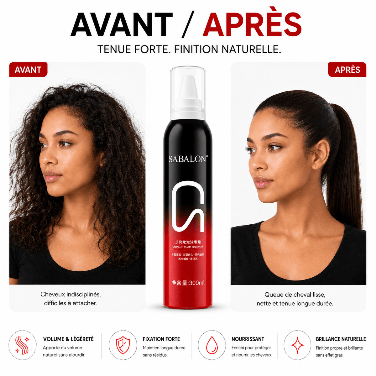 SABALON – Mousse Coiffante Fixation Forte & Volume Naturel 300 ml - TENDANCES STYLES
