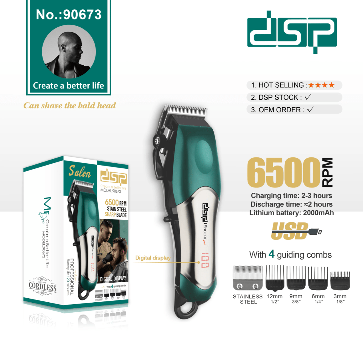 Tondeuse à cheveux professionnelle sans fil DSP, modèle 90673 - TENDANCES STYLES