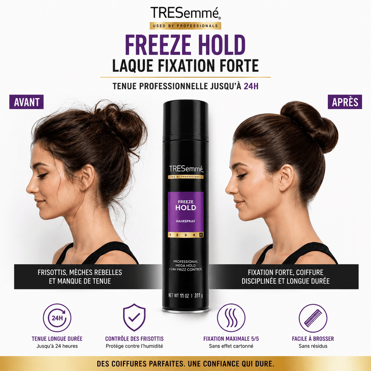 TRESemmé Freeze Hold – Laque Fixation Forte 5/5 & Contrôle Anti-Frisottis 24H – 311 g - TENDANCES STYLES